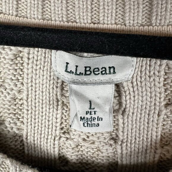 L.L. Bean Sweater Womens Petite L Ivory Chunky Cable Knit Cabin Cottage Gorpcore - Picture 6 of 9